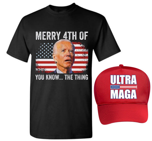 Merry 4th T-Shirt (+Ultra MAGA Hat) — Free Shipping Bundle