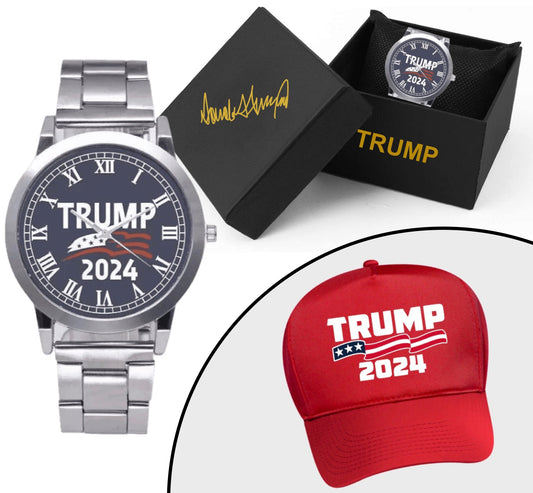 Official President Trump 2024 Watch, Autographed Box Replica + FREE Trump Hat